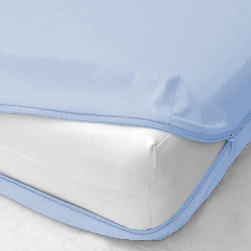 Cotton Zipper Fitted Sheet Queen Size 12 inch Deep Pocket 800-TC, 3-Pieces Set 100% Egyptian Cotton Fitted Sheet Zippered Sheet, Light Blue [ Pack Includes 1 Sheet + 2 Pillow Cover