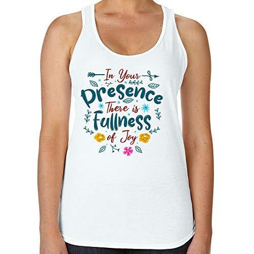 in Your Presence There is Fallness of Joy Inspired Women's Vest Ladies Tri-Blend Racer Back Tank Top. (White, L)