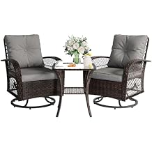 3 Pieces Patio Furniture Set, Outdoor Swivel Glider Rocker, Wicker Patio Bistro Set with Rocking Chair, Thickened Cushions and Table for Porch Grey