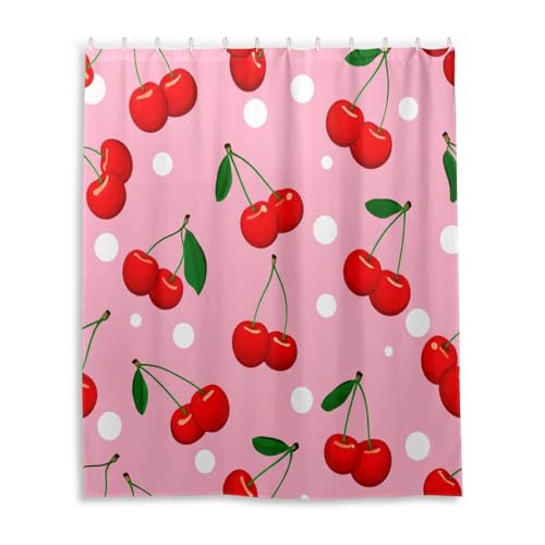 DUOBU Bright Red Cherries Shower Curtain Washable Waterproof Fabric Bath Curtain 60x72Inch Shower Curtains with Hooks for Bathroom Decor