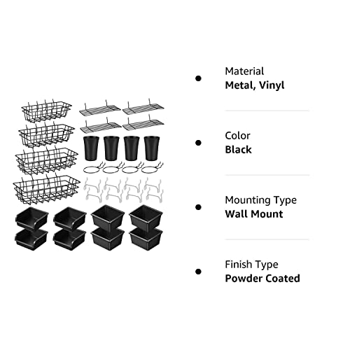 32 Pieces Pegboard Baskets Peg Board Rack Pegboard Bins Peg Board Cups With Hooks And Loops Peg Hooks Wire Shelf Assortment Organizer Tools For Garage Storage Craft Workshop Workbench (Black) #TOP6
