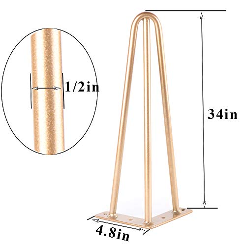 Osring 34 Inch Hairpin Table Legs, 1/2" Dia 3-Rods Furniture Feet Gold by Osring - Used condition - Image 2