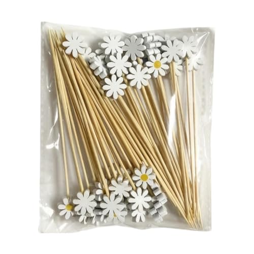 Appetizer Skewers - 100 Pack Flower Picks, Cocktail Toothpicks, Multicolor | Party Serving Accessory, Decorative Floral Top, Foo