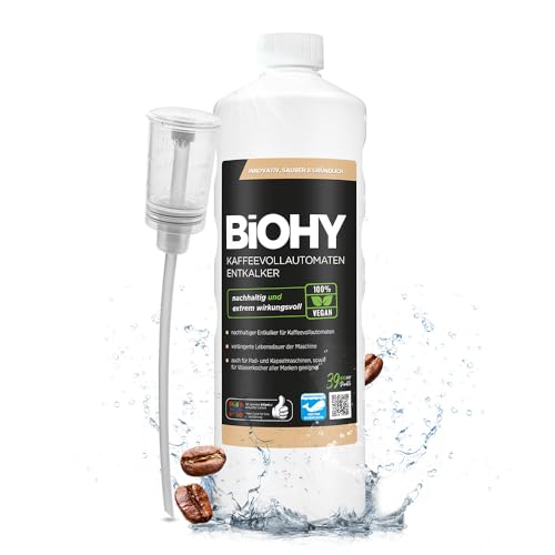 BiOHY Kaffeevollautomaten Entkalker (1l Flasche) + Dosierer | Flüssiger Entkalker für Kaffeemaschinen & Wasserkocher | effektiver Kalklöser für alle Marken | mit allen Geräten kompatibel
