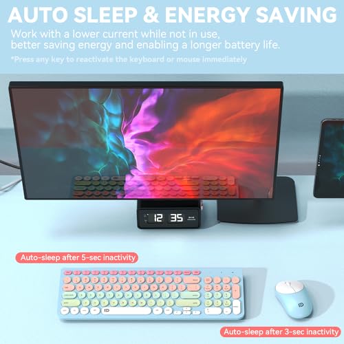 Image of Wireless Keyboard and Mouse Combo, 2.4GHz USB Cordless Round Keys Set for Laptop, Computer, TV (Pink+Blue)