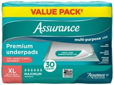 Assurance- Unisex Premium Quilted Underpad, Maximum Absorbency, XL 30 Count - 1Pack