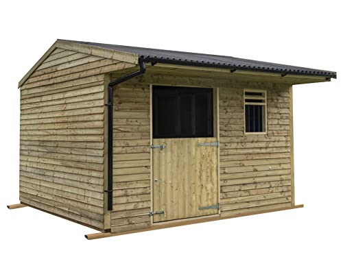 12ft x 12ft Mobile animal field shelter with overhang V.3, outdoor stable house (With front guttering. Expert assembly included)