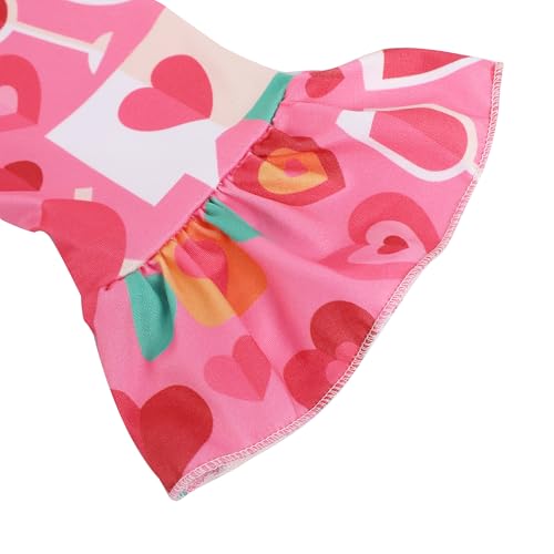 Toddler Girls Dress Love Hearts Pink Print Dresses Short Sleeve Clothes 3-8Y3