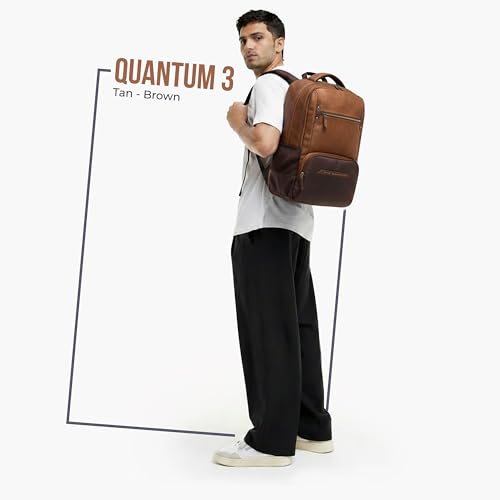 Image of Gear Quantum 3 18 inch /29L Antitheft Large Faux Leather Water Resistant Laptop backpack with Raincover /Laptop backpack /Casual Backpack /Daypack /Travel Backpack /College Bag For Men /Women(Tan-Brown)