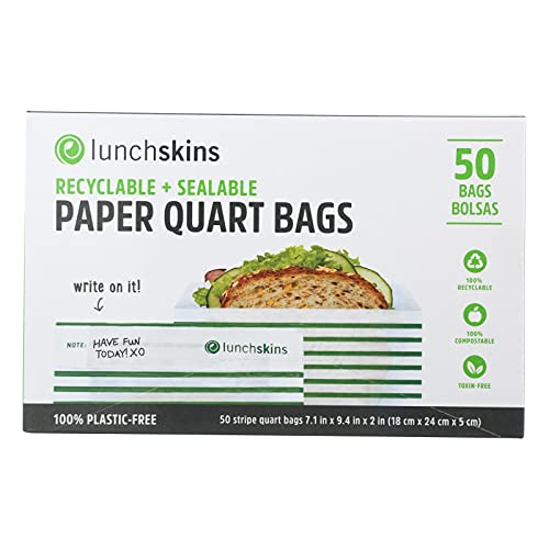 Lunchskins Green Stripe Paper Quart Size Sandwich Bags - 50 Count Per Pack - 12 Packs Per Case.12 #TOP7