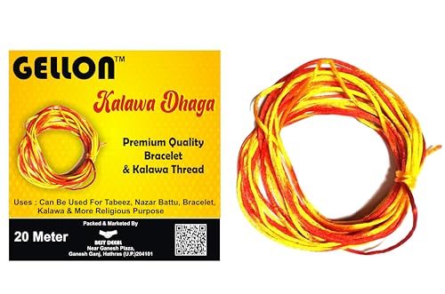 Image of Gellon Kalawa - Moli - Mauli - Kalava - Chaddi Nada - Thread Roll - Sacred Thread Shudh Dhaga Red & Yellow Color - Raksha Sutra for Kids Men & Women - Dora for Nazar Battu Bracelet Pack of 20 Meter
