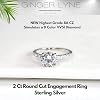Round CZ Engagement Ring for Women by Ginger Lyne 2 Carat 8A Cubic Zirconia in Sterling Silver Classic Round Solitaire Style Promise Ring or Bridal Jewelry Gift