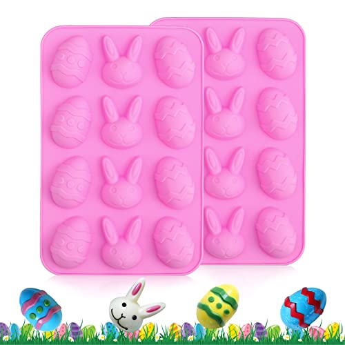 Oeuf de Lapin de Pâques Moule à Chocolat, Diealles Shine 2PCS Moulle en Silicone Oeufs de Pâques, Moule à Chocolat en Silicone 3D pour Pâtisserie (Rose)