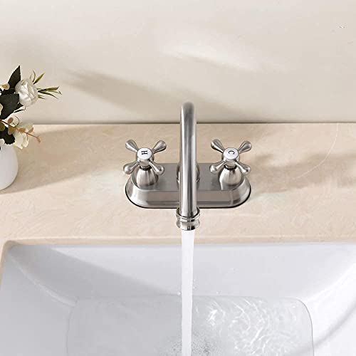 Shaco Brushed Nickel Bathroom Faucet, 4 Inch Centerset Rv Camper Bathroom Faucet, 2 Handle 360° Swivel Spout Lavatory Basin Bath Vanity Bathroom Faucets For Sink 3 Hole Or 2 Hole #TOP4