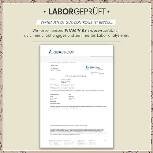 Vitamin K2 Tropfen hochdosiert 1800x (50ml) - 200 µg Vitamin K2 MK7, Pharmaquinone® Premium Vit. K2 hochdosiert mit 99,7+% all-trans-Gehalt - laborgeprüft mit Zertifikat - 100% vegan