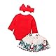 IMEKIS Baby Mädchen Mein Erstes Weihnachtsoutfit Prinzessin Weihnachtsmann Weihnachtskostüm Langarm Strampler Rock Stirnband 3tlg Weihnachten Kleidung Set Rot 0-3 Monate