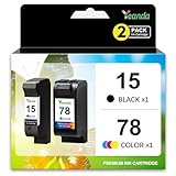 Yeanda 15 78 Ink Cartridge Combo Pack Replacement for HP Ink 15 Black 78 Color Cartridge High-Yield C6615DN C6578AN C6578DN for HP Deskjet 812c PSC 750 Officejet V40 G85 Ink(2 Pack), Standard