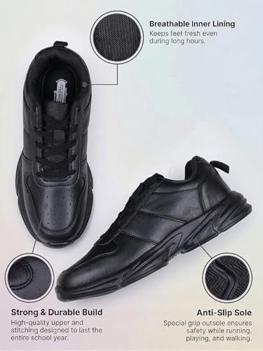 Image of ATHCO unisex-child Athst-59 School Shoes | Soft Cushioned Memory Foam Heel Pad Support | Anti Bacterial Insole | Kid's | Boy's | Girl's | Children |Uniform Shoes | Lightweight | Lace Up |Easy Wear & Care| Formal Shoes | Non-Marking Sole | Padded Textured Heel Grip Lining | Breathable | All Day Comfort