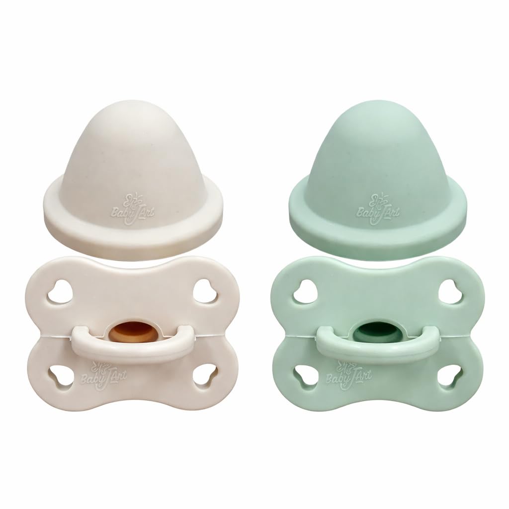 Babyschnuller mit Namen BABYJART Lovely | 2 Stück Schnuller - anatomischer Sauger aus BPA-freiem Silikon | 0-6/6-18 Monate (Beige-Salbei)