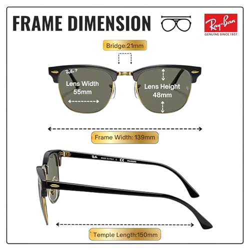 Image of Ray-Ban RB3016 CLUBMASTER CLASSIC Square Shaped Sunglasses for Men & Women with Official RAYBAN Eyewear Kit