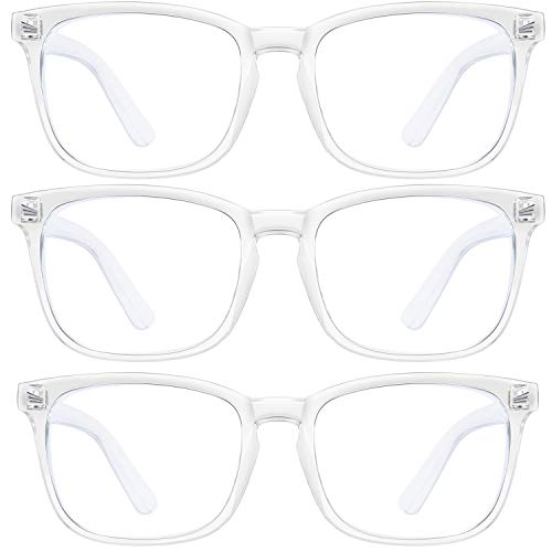 Blue Light Blocking Glasses-3Pack Computer Game Glasses Square Eyeglasses Frame, Blue Light Blocker Glasses for Women Men, Anti Eye Eyestrain (Transparent Transparent Transparent) 