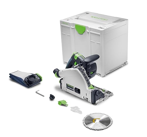 Festool Akku-Tauchsäge TSC 55 KSEB 18V mit KickbackStop, Präzisions-Dünnschnittblatt, Gehrungsschnitt bis 47°, Kompatibel mit Führungsschiene, Systainer-Set