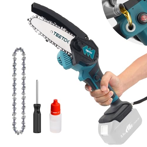 TEETOK Mini Chainsaw Cordless 4-Inch Handheld Chainsaw for Makita 18V Battery Portable Electric Chainsaw with Security Lock for Courtyard Garden Household Tree Branch Trimming (Tool Only)