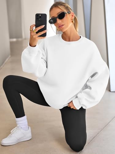 EFAN Womens Sweatshirts Hoodies Oversized Sweaters Crewneck Fleece Casual Tops Basic Comfy Fall Fashion Clothes 2025 Plus Size Maternity Workout Lounge Wear Winter Outfits White L