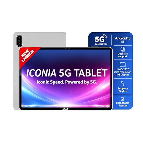 Acer Iconia 5G Tablet|11.45" 2.2k”90Hz IPS Display, MediaTek 8791 Processor, 8GB RAM + 128GB Storage, 16MP Rear+8MP Front Camera,Wi-Fi + 5G Volte, Android 15,BT 5.2, Slim Metal Body,Silver view 1