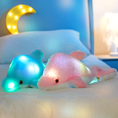Bstaofy 18'' Light Up Dolphin Stuffed Animal Night Light Colorful Glowing Dolphin Soft Led Plush Toys Gift For Kids On Christmas Birthday Festivals, Blue #TOP3