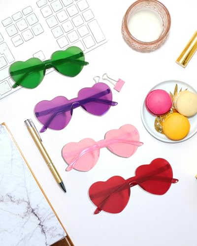 Heart Shaped Sunglasses Rimless Heart Sunglasses Bulk Transparent Heart Glasses Rave Party Favors for Women Men (4Pack) 6