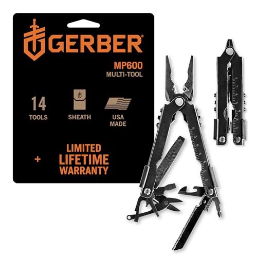 Gerber Gear Multi-Plier 600 Needle Nose Pliers Set Bladeless Multi-Tool - 14-in-1 EDC Gear Multi-Tool with Protective Sheath - Survival Gear and Equipment - Black