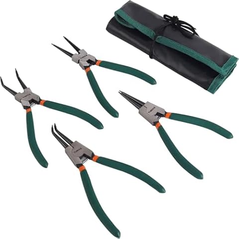 TUMAX 4 PCS Internal/External Snap Ring Pliers Set, 7 inches Circlip Pliers Set with Straight/Bent Jaw CR-V Steel for Ring Remover Retaining C Clip Pliers with Storage Pouch Cover