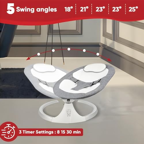 كرسي هزاز للأطفال بلوتوث و موسيقى مع جهاز تحكم عن بعد، كرسي هزاز كهربائي مزود بشبكة حماية من البعوض و 5 سرعات قابلة للتعديل، ارجوحة اطفال كبيرة، مهد نوم الطفل