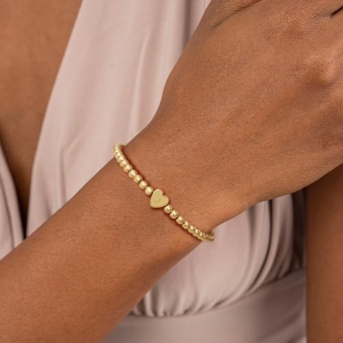 Gold Initial Bracelets for Women, Dainty Gold Heart Charm Letter Bracelet Gold Beaded Bracelets Friendship Personalized Name Bracelet Halloween Thanksgiving Christmas Birthday Gifts2