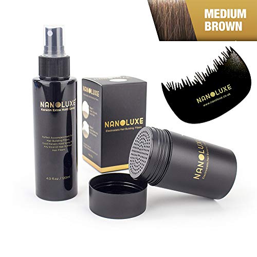Nanoluxe Medium Brown Cheveux Fibres 25 g & Hold Spray 120 ml