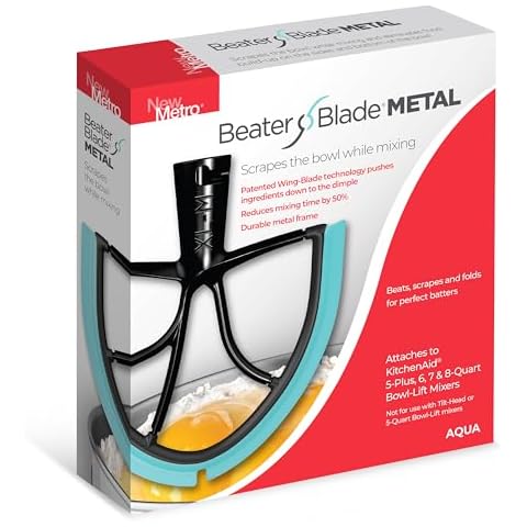 New Metro Design XL-MAX Metal Beater Blade, works with KitchenAid 5+, 6, 7, 8-Quart Stand Mixers, Aqua Cover
