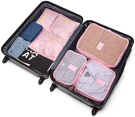 Travel Organiser Set of 6 Packing Cubes Packing Bags Luggage Organiser Value Set for Travel Home Storage (PINK)
