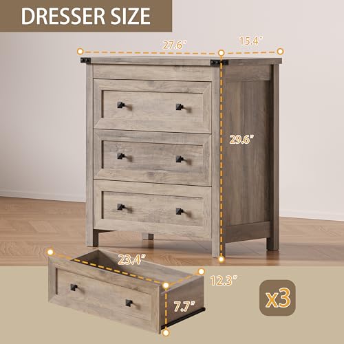 Image of BORNOON 3-Drawer Dresser, Small Wooden Chest of Drawers with Metal Knobs, Water-Resistant Top, Storage Organizer with Anti-Tip Kit for Bedroom, Nursery, Living Room