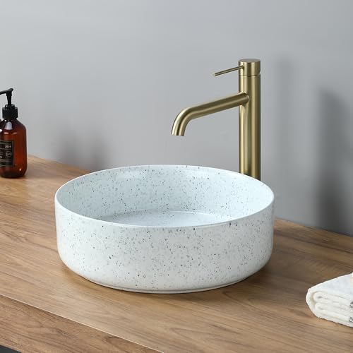 DILECI – Vasque Ronde Blanche avec Petits Points Ø36 cm – Lavabo à Poser Design Épuré et Original – Finition avec Points Gris Bleuté – Idéal...