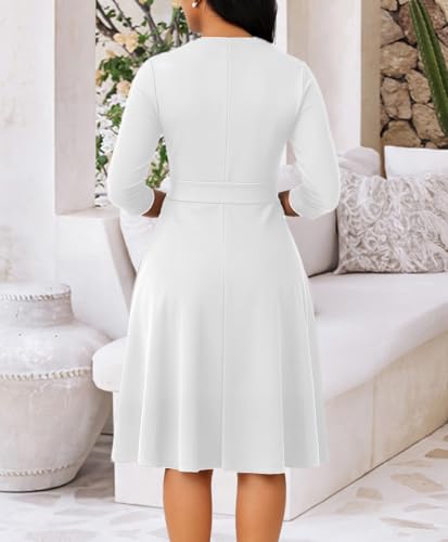 Image of Casual Dresses for Women Midi Church A-Line Fit and Flare Dress Crewneck 3 /4 Sleeve Party Dress