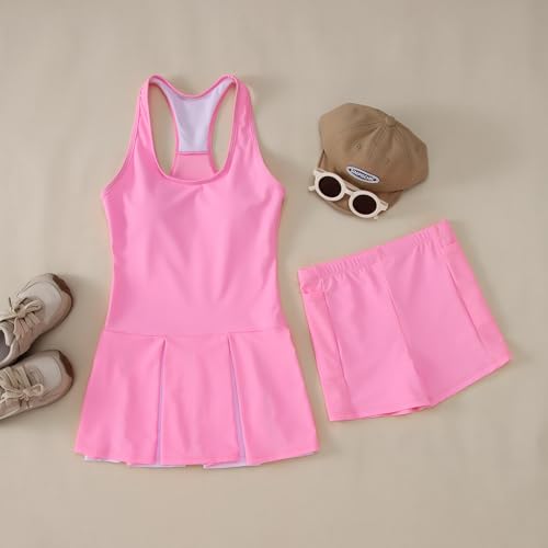 Image of IZYJOY Kids Girls Tennis Golf Dress Outfit Sleeveless Racerback Dresses with Shorts Pockets Sport Athletic 2 Piece Sets