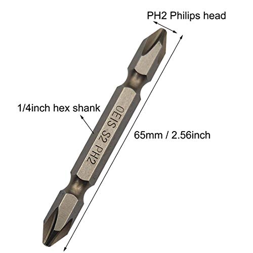 Sipery Double End Screwdriver Bits Philips Ph2 Magnetic Phillips Power Bit Hex Shank S2 High Alloy Steel Electroplate 65mm/2.56inch Length 10Pcs