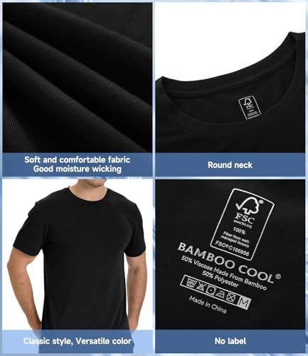 BAMBOO COOL Men's Crewneck T-Shirts Short Sleeve Heavy Weight Tees Moisture Wicking Undershirts Casual Basic T Shirt4