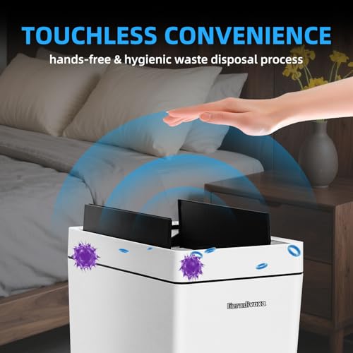 Image of 4.5 Gallon Slim Bathroom Touchless Trash Can, Automatic Smart Trash Can with Air-Press Bag Expander, Sensor Lid Waste Bin for Bedroom, Office & RV, White