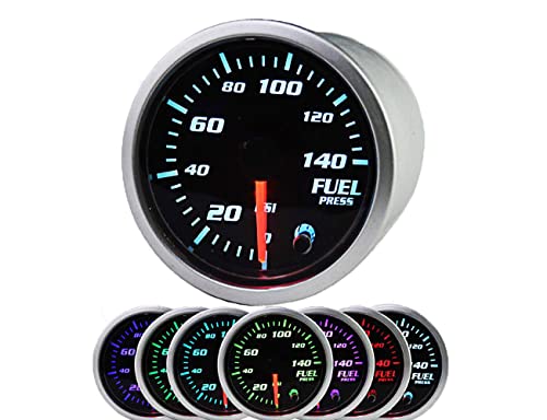 Afa Motors Fuel Pressure Gauge 140 PSI Electronic Fuel Gauge Kit 7 Color LED Digital Display Fuel Gauge-Universal-Analog & Digital Readouts -Smoked Lens - for Car & Truck - 2-1/16