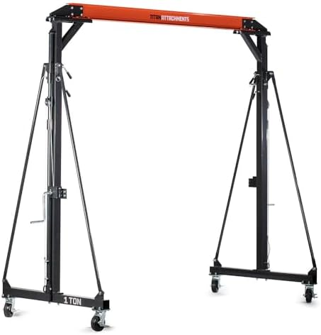 Titan Attachments Telescoping Gantry Crane, 1 Ton Capacity, Shop Hoist Lift Rated 2,000 LB, Portable Design with Locking Wheels, Adjustable Height up to 12 FT, Durable Steel Construction, Frame Only