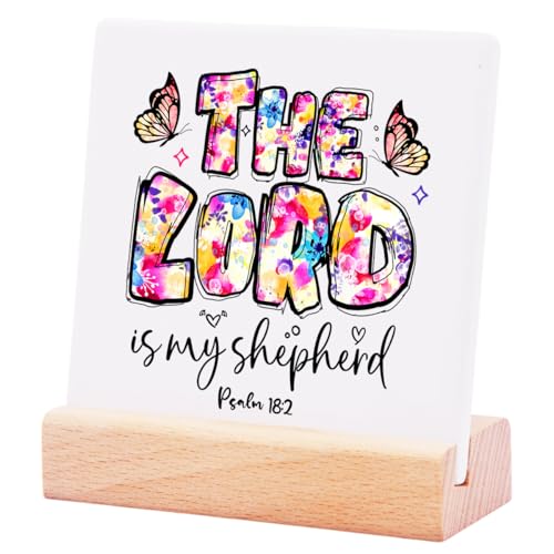 NVBTRH The Lord Is My Shepherd Ceramic Plaque,Christian Desk Decor