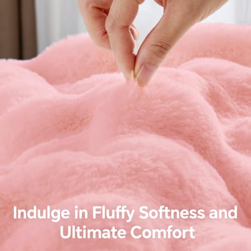 Image of BEDELITE Faux Fur Throw Bubble Blanket for Couch, 50 inch x 60 inch, Light Pink