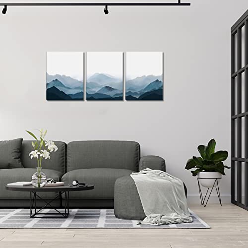 Bincue Framed Mountain Canvas Wall Art 3 Piece Blue Fog Mountain Painting Wall Decor For Bedroom Living Room Office Decor 12X16 Inch #TOP3